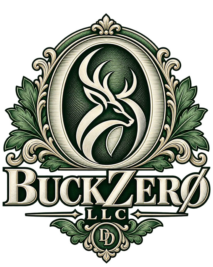 BuckZero LLC heritage crest: a buck within a zero-shaped medallion
